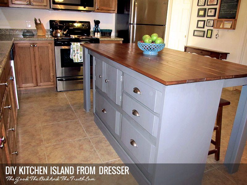 Diy Kitchen Island From A Dresser, Repurposed Furniture Into Kitchen Island